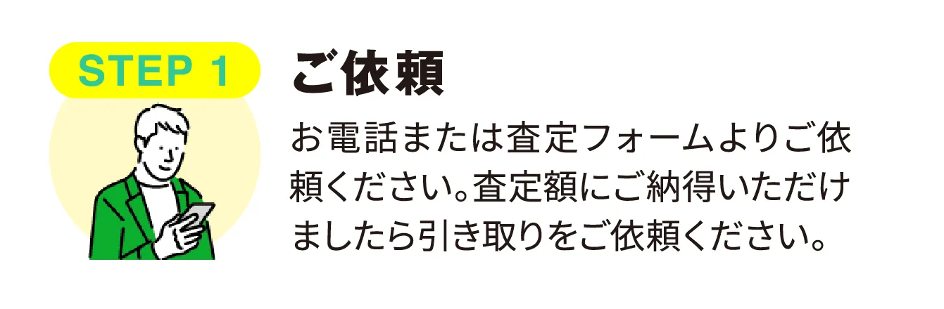 STEP 1 ご依頼 お電話または査定フォームよりご依頼ください｡