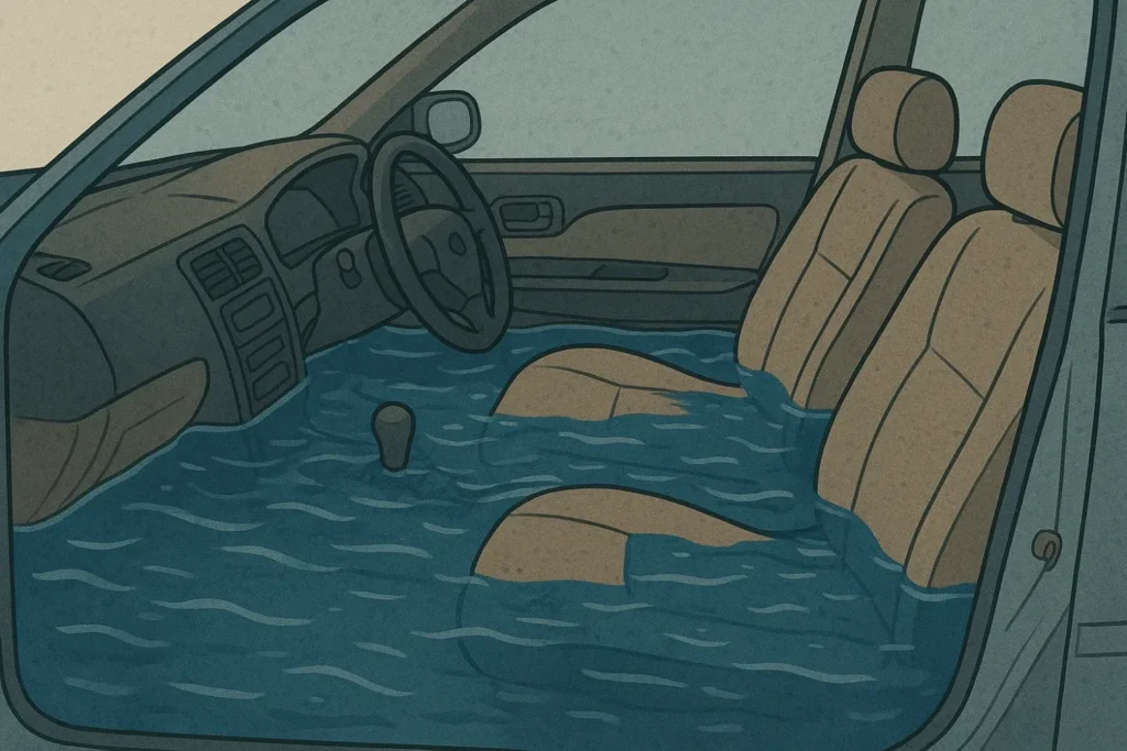 車内が浸水しているイラスト